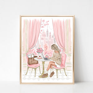 Cozy cafe Watercolor art print fashion illustration