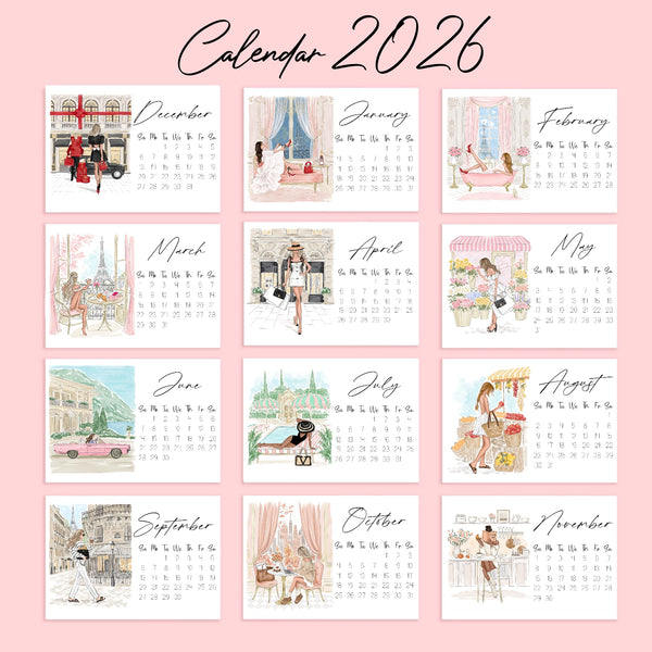 2026 Desk Calendar - Fashion Illustration Mini Calendar