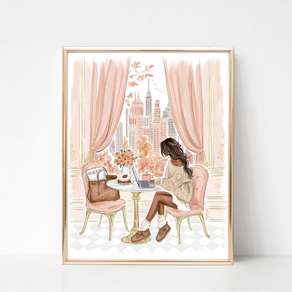 New York Cozy Café Fashion Illustration Art Print