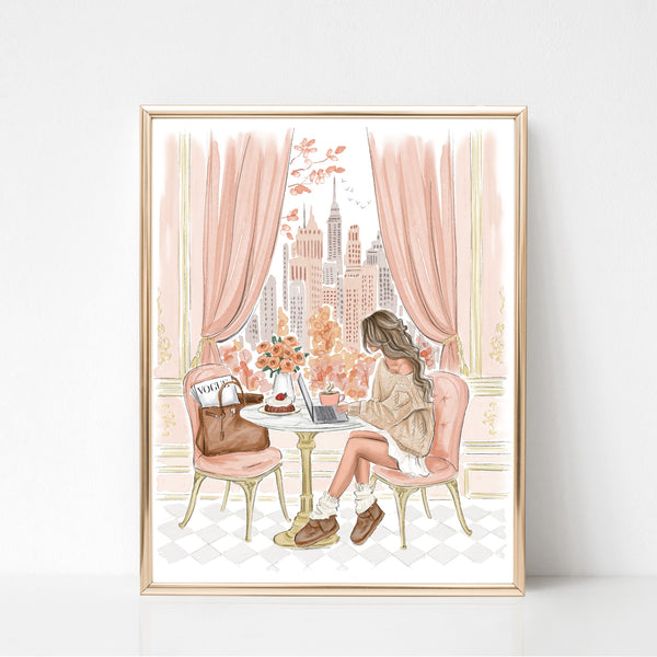 New York Cozy Café Fashion Illustration Art Print