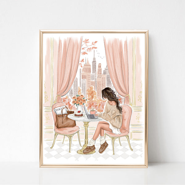 New York Cozy Café Fashion Illustration Art Print
