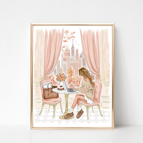 New York Cozy Café Fashion Illustration Art Print