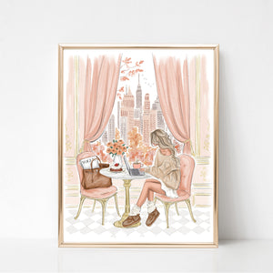 New York Cozy Café Fashion Illustration Art Print