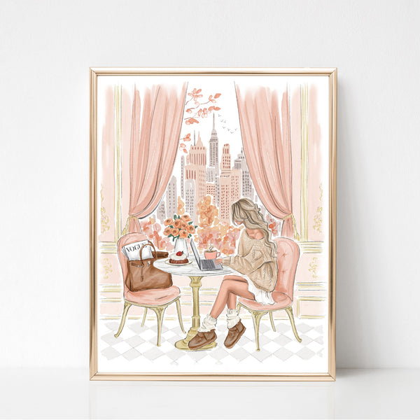New York Cozy Café Fashion Illustration Art Print