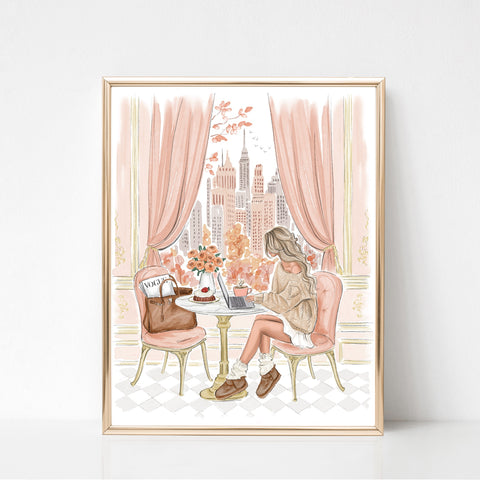 New York Cozy Café Fashion Illustration Art Print