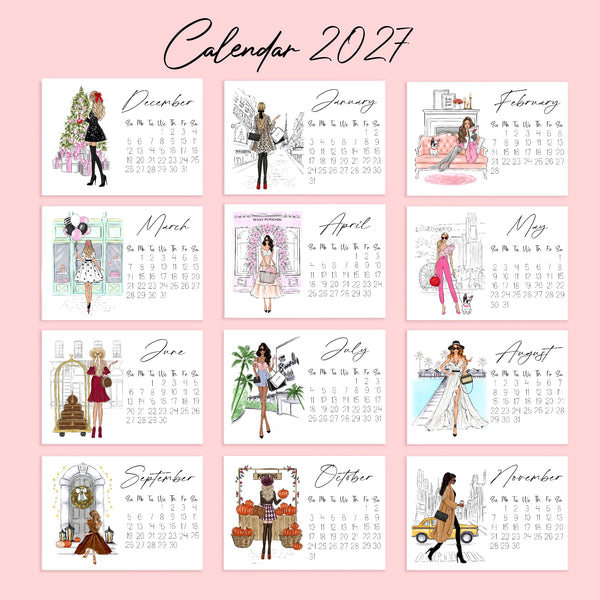 2027 Desk Calendar - Fashion Illustration Mini Calendar (FC-6)
