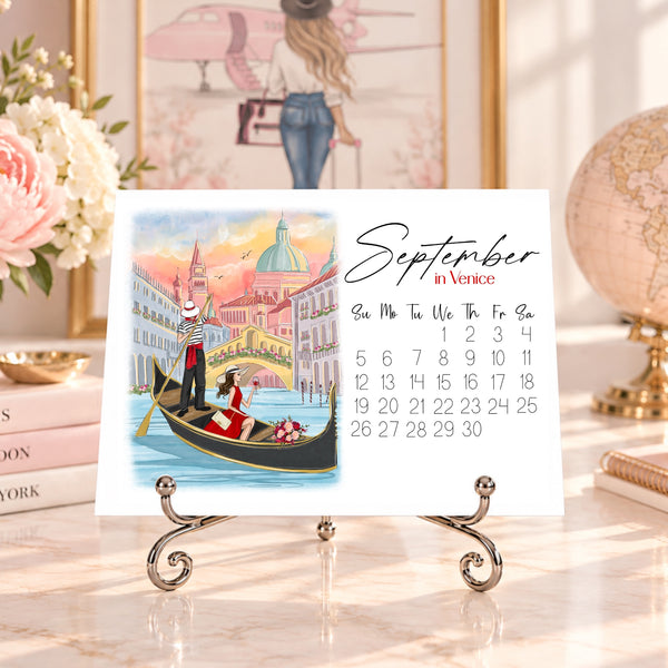 2027 Travel Calendar - Fashion Illustration Desk Mini Calendar (TC-2)