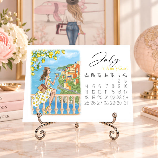 2027 Travel Calendar - Fashion Illustration Desk Mini Calendar (TC-2)