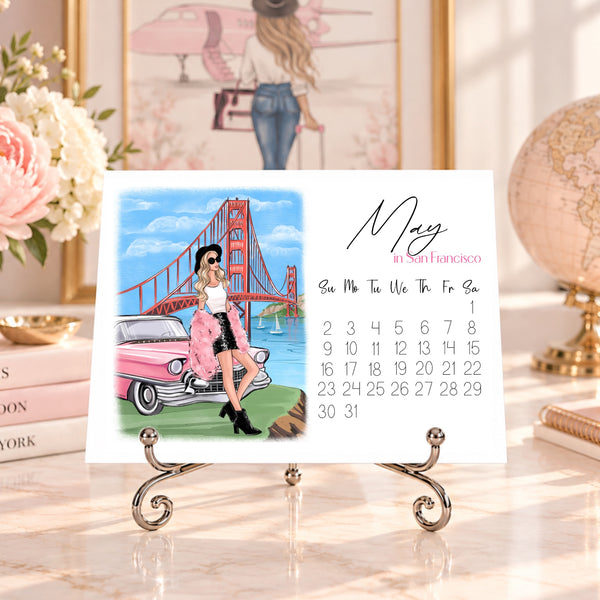 2027 Travel Calendar - Fashion Illustration Desk Mini Calendar (TC-2)