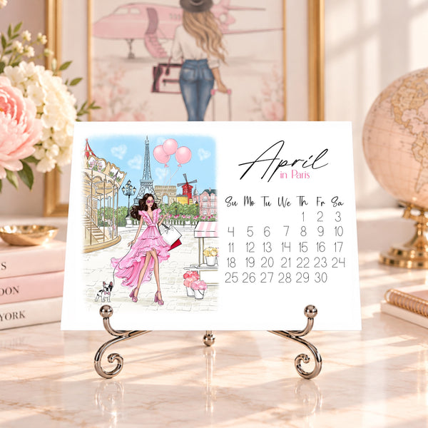 2027 Travel Calendar - Fashion Illustration Desk Mini Calendar (TC-2)