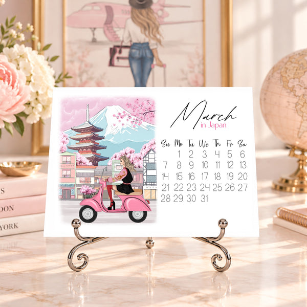 2027 Travel Calendar - Fashion Illustration Desk Mini Calendar (TC-2)