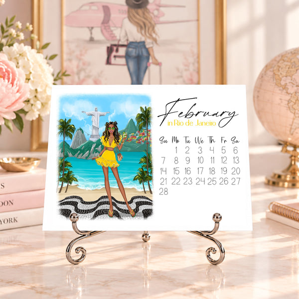2027 Travel Calendar - Fashion Illustration Desk Mini Calendar (TC-2)
