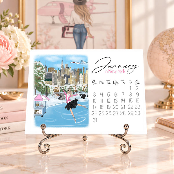 2027 Travel Calendar - Fashion Illustration Desk Mini Calendar (TC-2)
