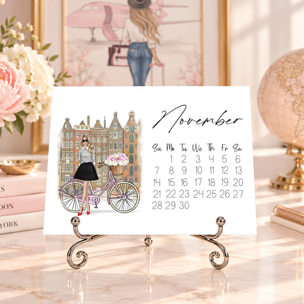 2027 Travel Calendar - Fashion Illustration Desk Mini Calendar (TC-1)