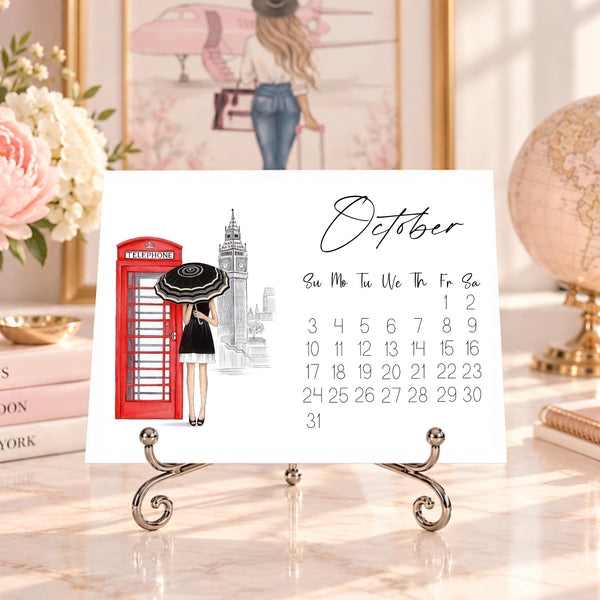 2027 Travel Calendar - Fashion Illustration Desk Mini Calendar (TC-1)
