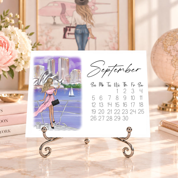 2027 Travel Calendar - Fashion Illustration Desk Mini Calendar (TC-1)
