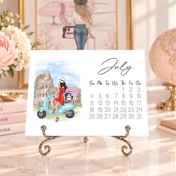 2027 Travel Calendar - Fashion Illustration Desk Mini Calendar (TC-1)