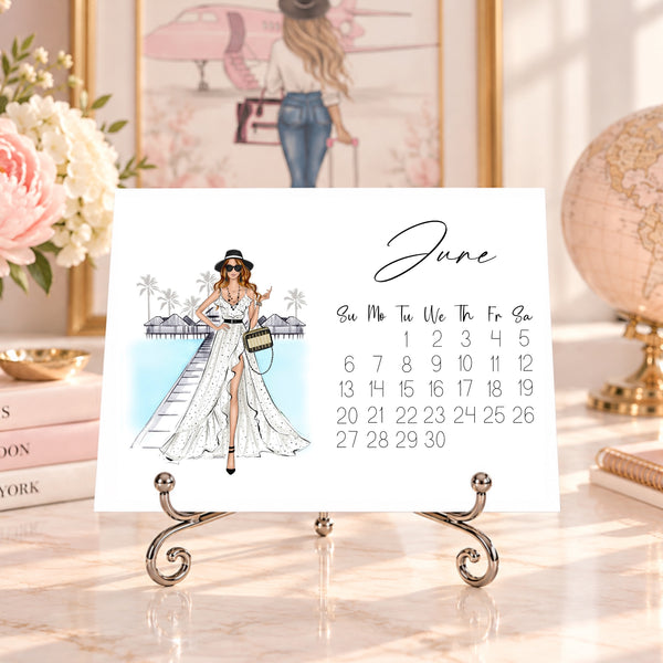 2027 Travel Calendar - Fashion Illustration Desk Mini Calendar (TC-1)