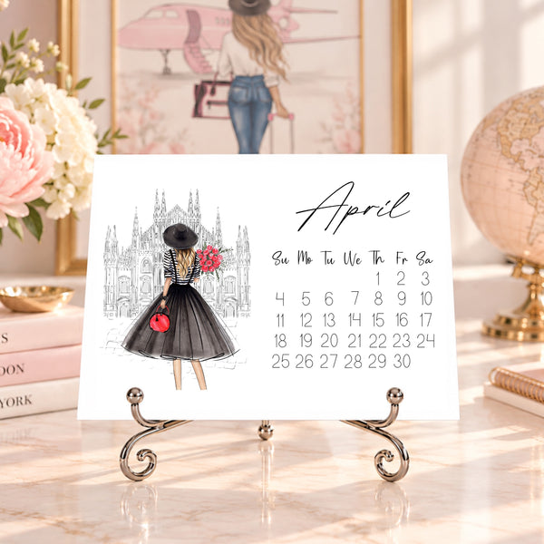 2027 Travel Calendar - Fashion Illustration Desk Mini Calendar (TC-1)