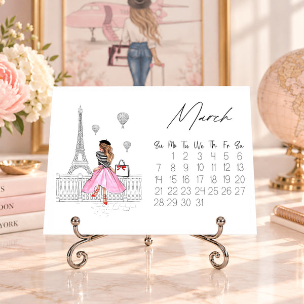 2027 Travel Calendar - Fashion Illustration Desk Mini Calendar (TC-1)
