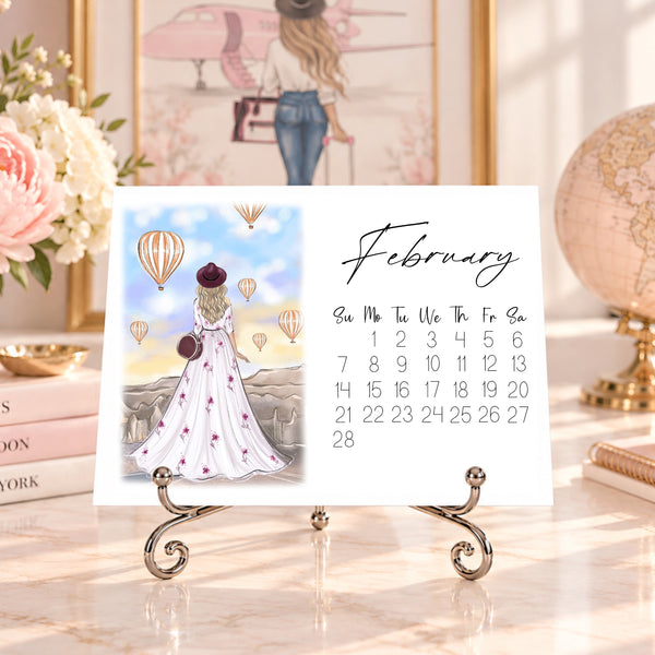 2027 Travel Calendar - Fashion Illustration Desk Mini Calendar (TC-1)