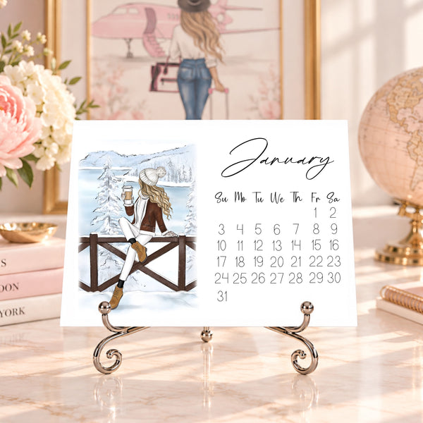 2027 Travel Calendar - Fashion Illustration Desk Mini Calendar (TC-1)