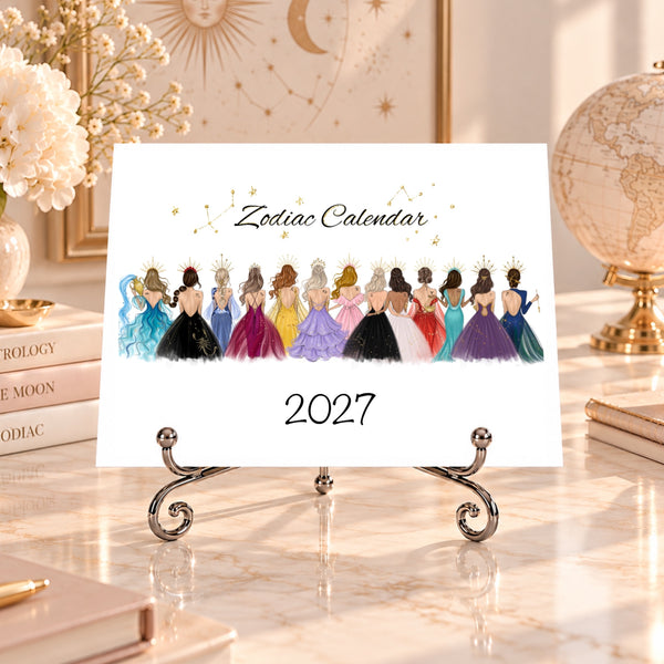 2027 Zodiac Desk Calendar - Fashion Illustration Mini Calendar