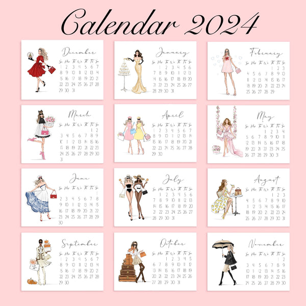 2024 Desk Calendar - Fashion Illustration Mini Calendar