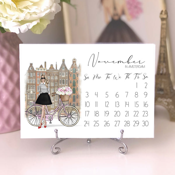 2024 Travel Calendar - Fashion Illustration Desk Mini Calendar