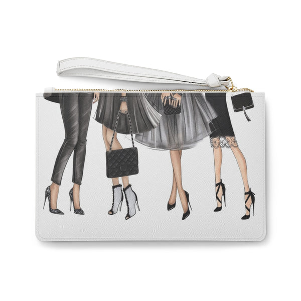 Fashionista Girls in Black Fashion illustrated Eco Leather Clutch Bag