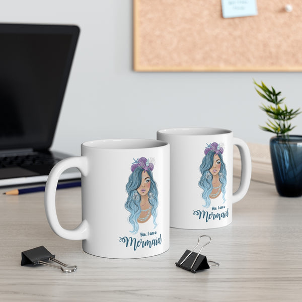 I am Mermaid ceramic Mug 11oz. Fashion illustration coffee mug.