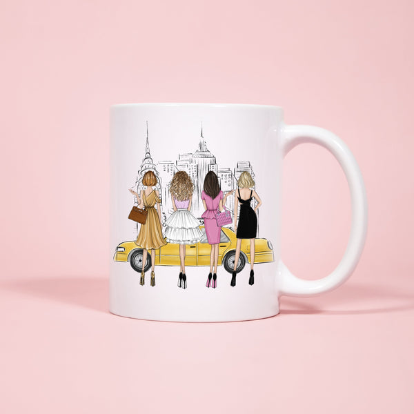 Girls in the City ceramic Mug 11oz. Fashion illustration coffee mug.