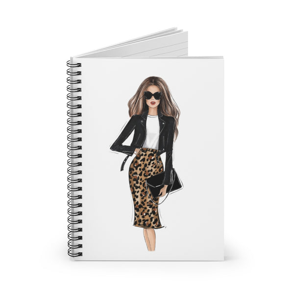 Girl in leopard skirt Spiral Notebook - Ruled Line. Fashion illustration journal