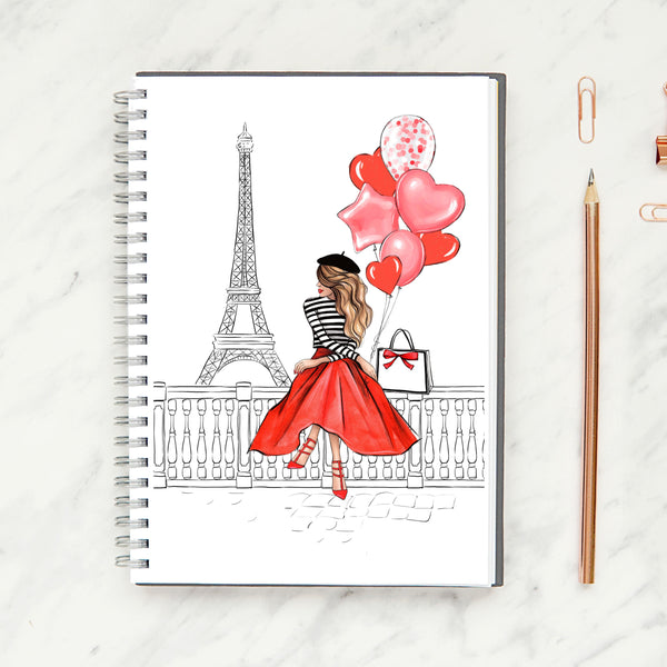 Paris Theme Spiral Notebook - Ruled Line. Fashion illustration journal