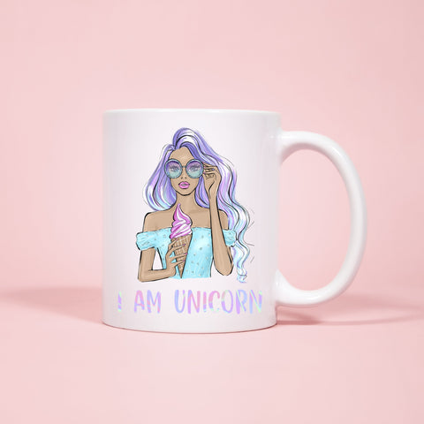 I am Unicorn Mug ceramic Mug 11oz. Fashion illustration coffee mug.