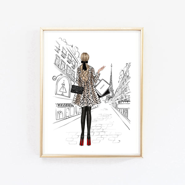 Shopping in Paris art print fashion illustration