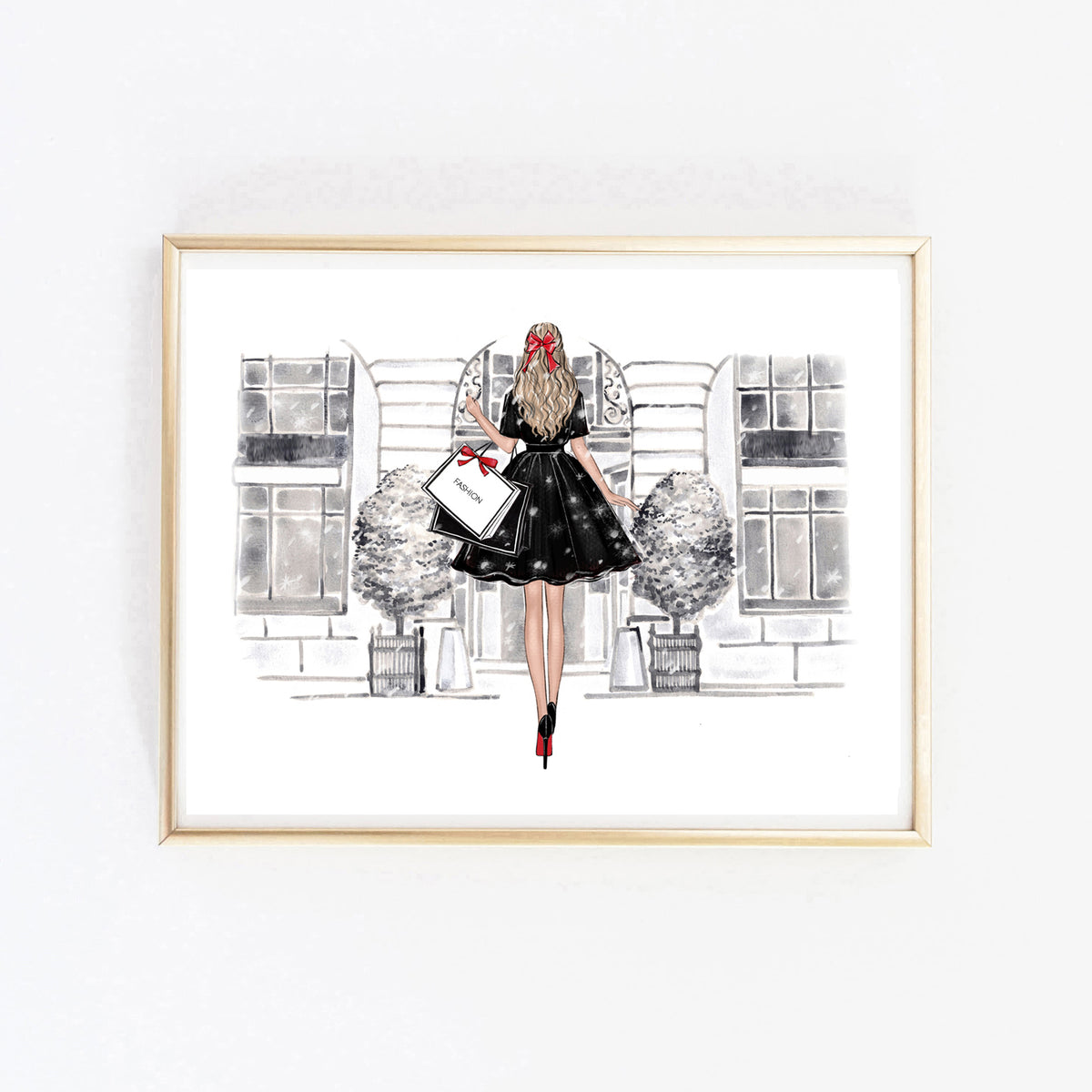 Christmas art fashion illustration of a girl in front of the shop vitr – Lalana  Arts