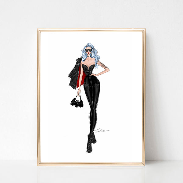 Rock girl fashionista outfit fashion illustration art print