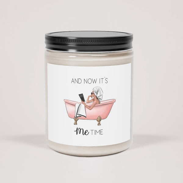 Scented Glass Jar Candle, 9oz with girl in bathtube label, Me time candle with vanilla or cinnamon stick scented candle