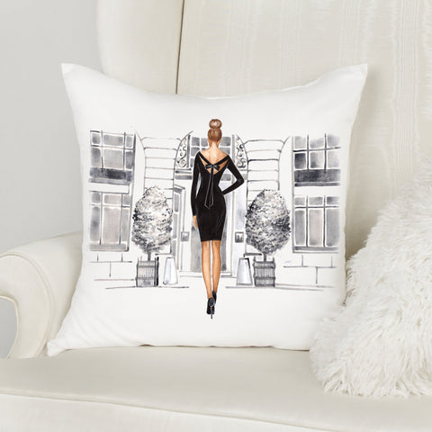 Fancy girl in front of the shop vitrine Polyester Square Pillow