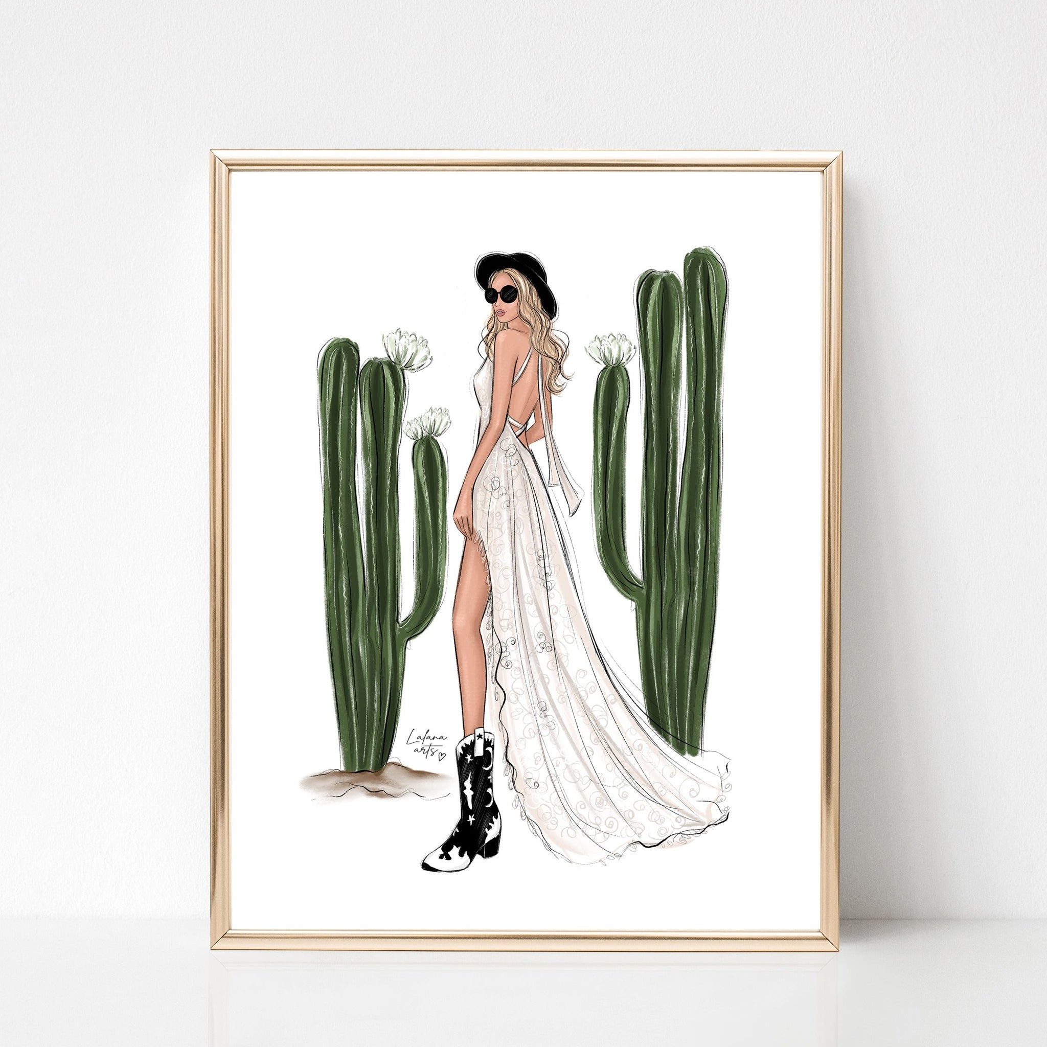 Summer girl and succulents art print fashion illustration