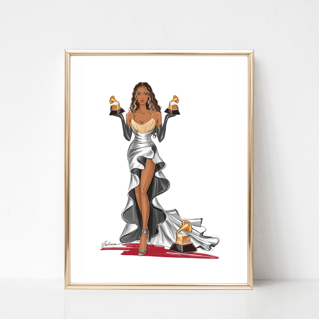 Beyonce Grammy inspired art print fashion illustration – Lalana Arts