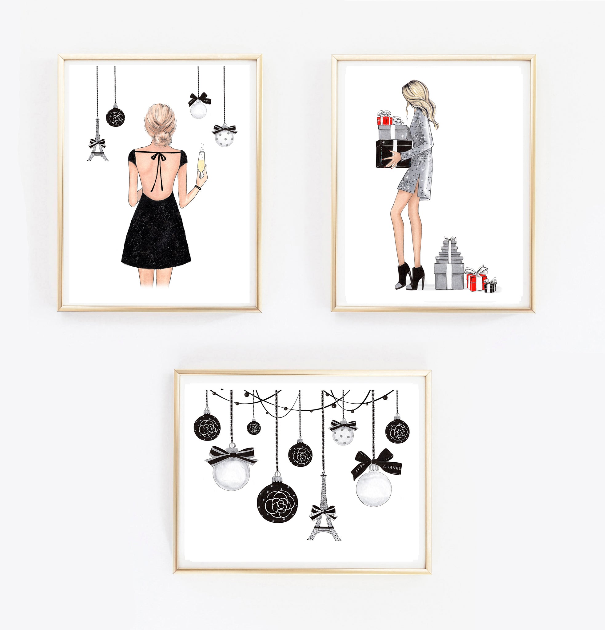 SET OF 3 ART PRINTS Christmas theme fashion illustrations – Lalana
