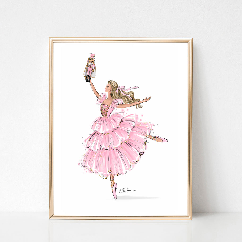 Nutcracker ballerina girl in pink or blue dress princess art print fas Lalana Arts Nutcracker ballerina girl in pink or blue dress princess art print fas Lalana Arts