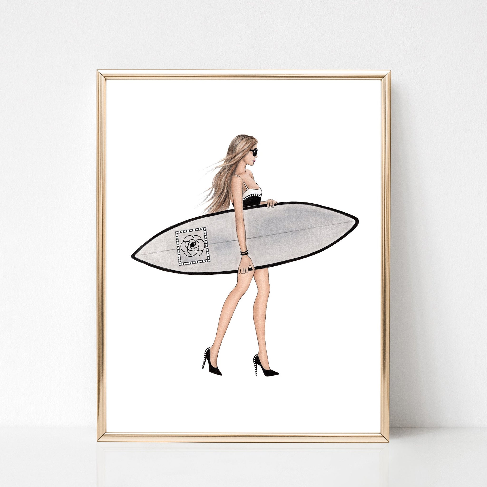Surfer girl art print fashion illustration – Lalana Arts