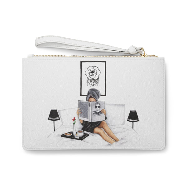 Fashionista Girl in Bed Fashion illustrated Eco Leather Clutch Bag
