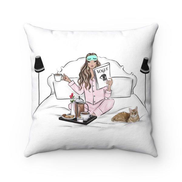 Breakfast in bed print Polyester Square Pillow
