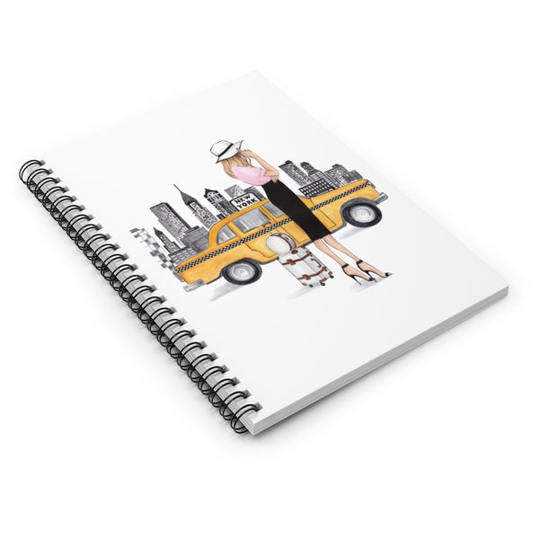 Girl in New York Theme Spiral Notebook - Ruled Line. Fashion illustration journal