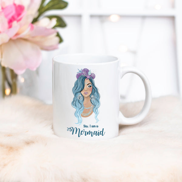 I am Mermaid ceramic Mug 11oz. Fashion illustration coffee mug.