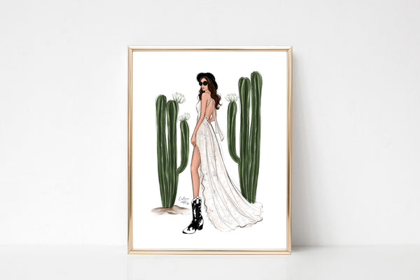 Summer girl and succulents art print fashion illustration